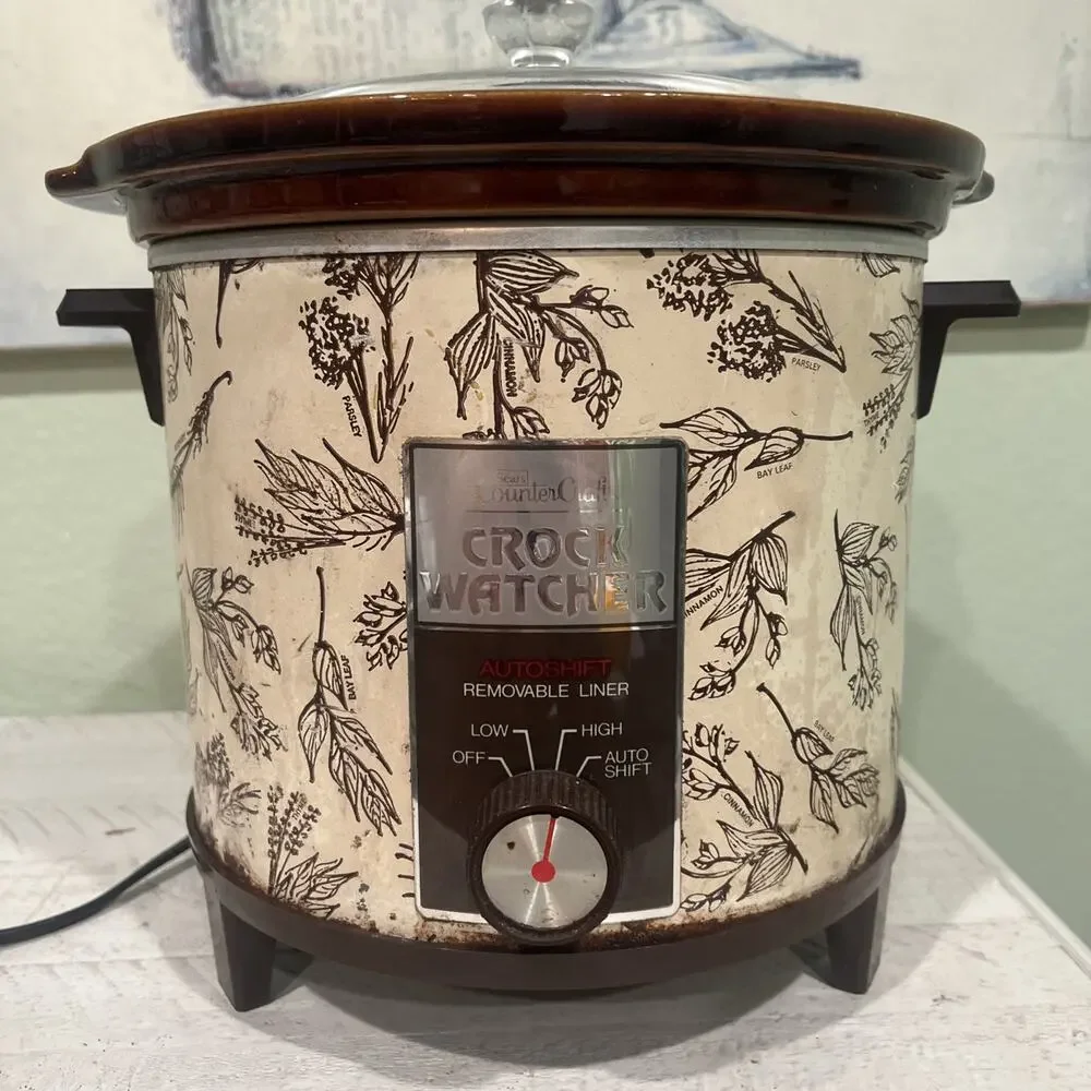 SEARS Vintage Retro 70s Crockpot Slow Cooker CROCK WATCHER Fall Leaves Herbs